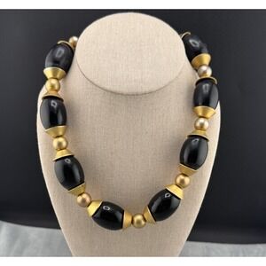 Givenchy‎ Necklace Acrylic Chunky Beaded Black Gold Tone 16" Signed